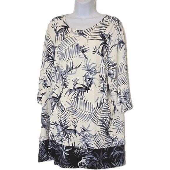 J. Jill Wearever Tropical Frond Print Tunic Top Rayon Blend 2X Packable - Picture 1 of 13
